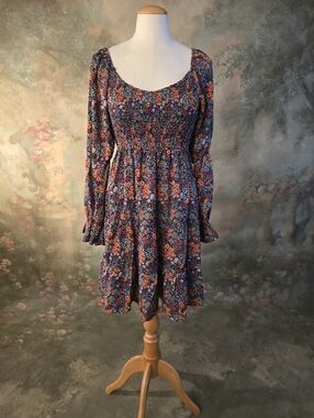 Umgee Floral Smocked Midi Dress S